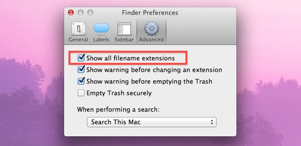 mac finder not showing extension for some files